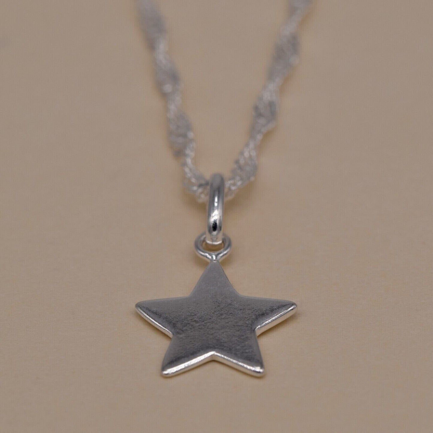 Genuine 925 Sterling Silver Star Pendant Necklace on Singapore Chain