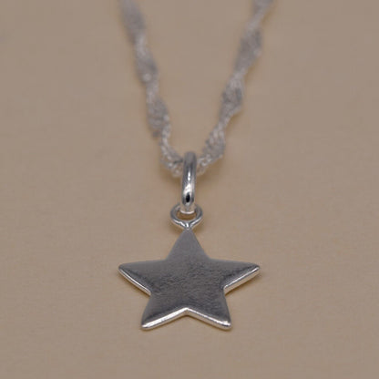 Genuine 925 Sterling Silver Star Pendant Necklace on Singapore Chain