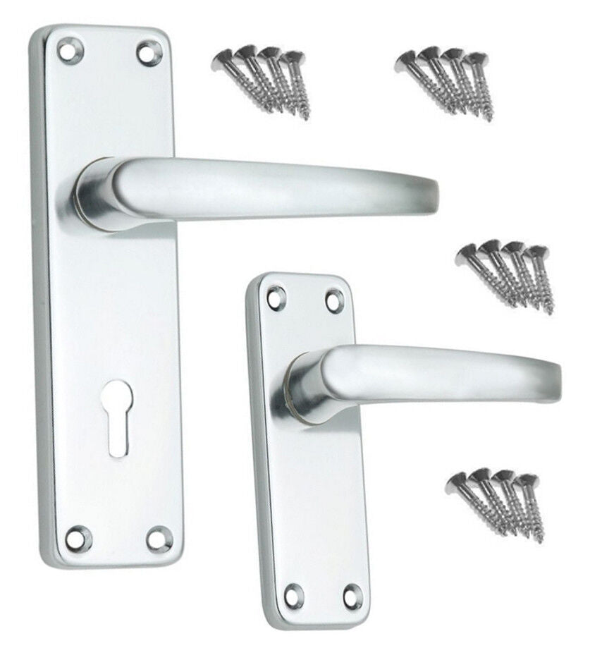 Quality Aluminium Metal Interior Door Handles Set Pair Lock Spring Lever Latch