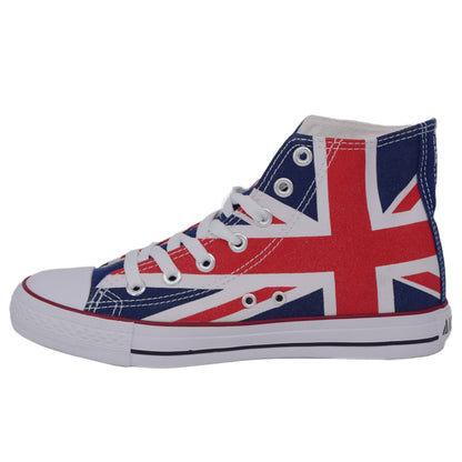 Andy-Z Lace Up Classic Canvas High-Top Trainers - UK / USA Flag - Black / White