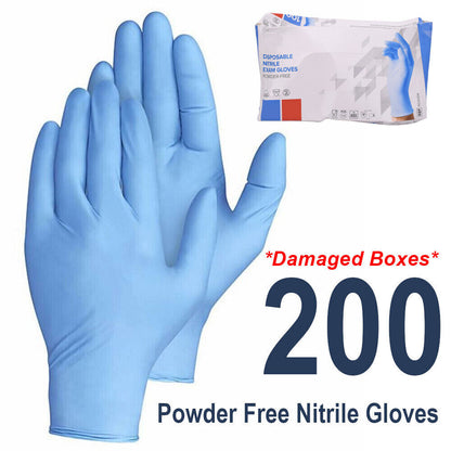 200 Disposable Nitrile Gloves Latex Free S, M, L, XL (Damaged Boxes)