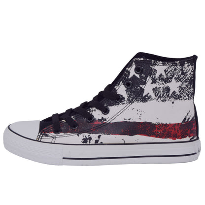 Andy-Z Lace Up Classic Canvas High-Top Trainers - UK / USA Flag - Black / White