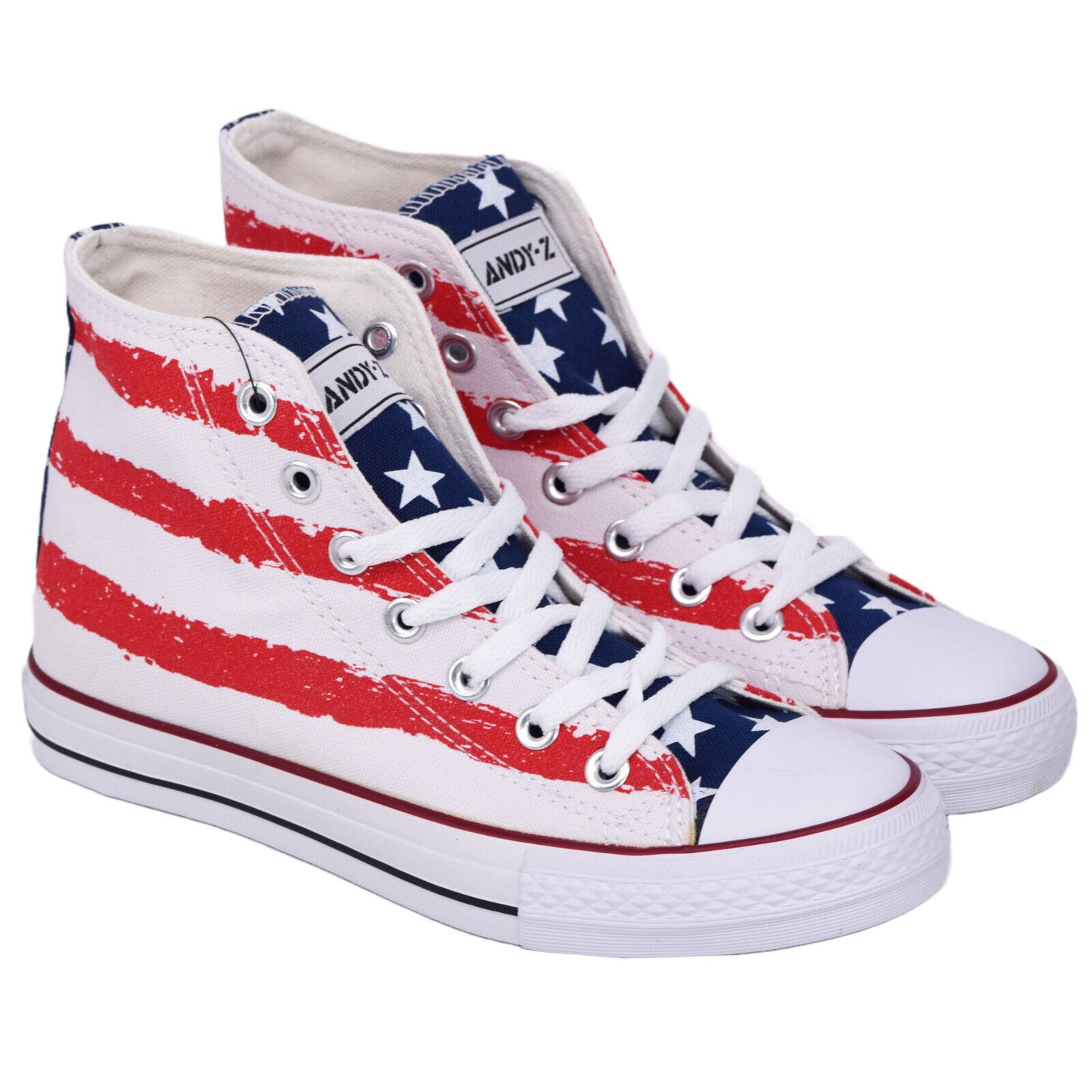 Andy-Z Lace Up Classic Canvas High-Top Trainers - UK / USA Flag - Black / White