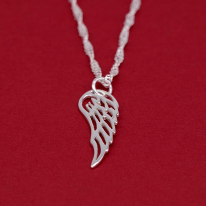 Genuine 925 Sterling Silver Wing Pendant Necklace on Singapore Chain