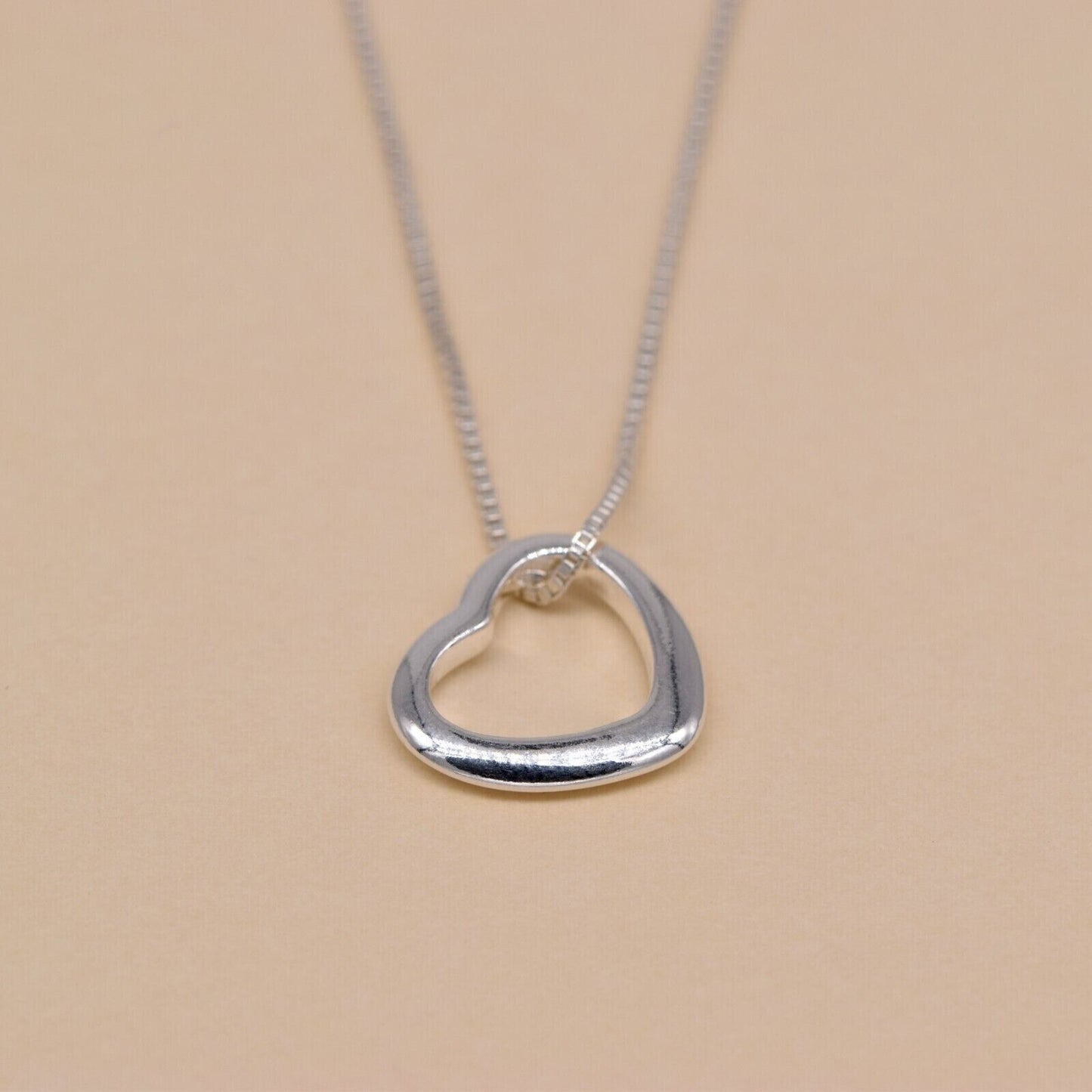 Genuine 925 Sterling Silver Floating Heart Pendant Necklace on 14”-24" Box Chain