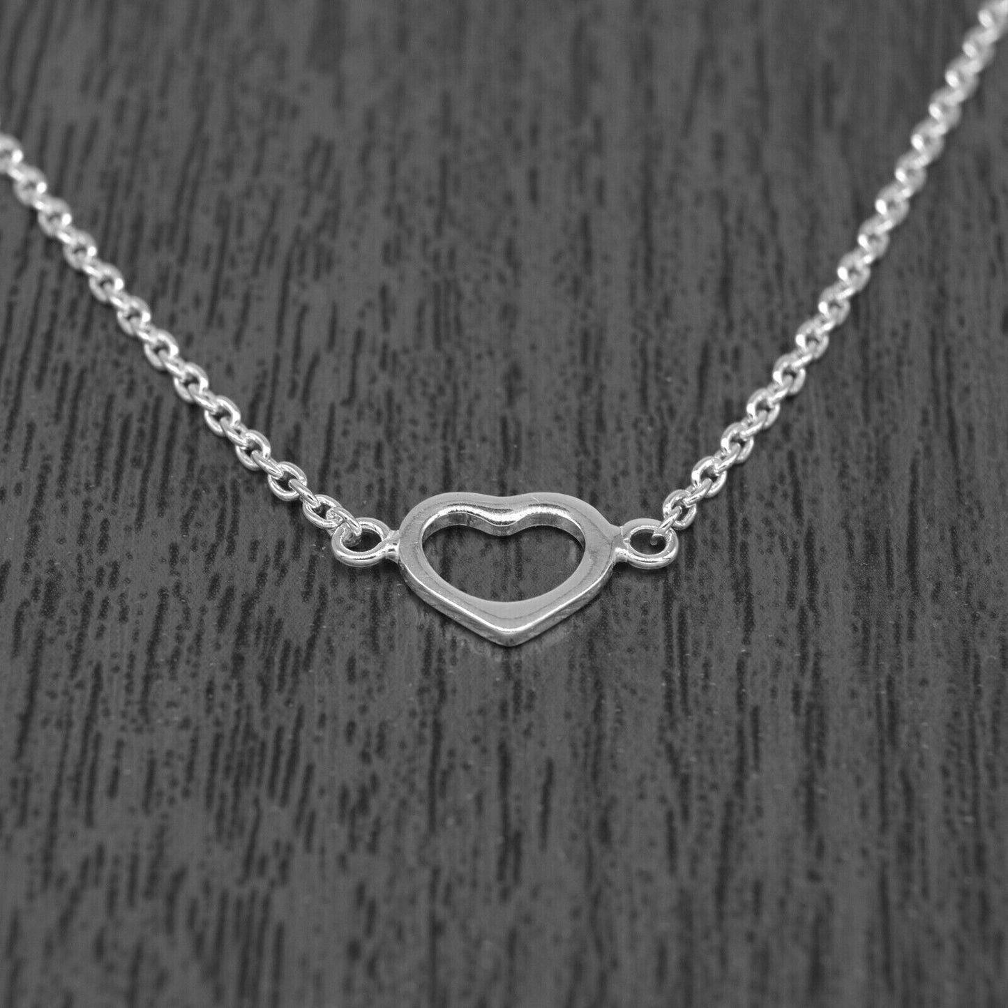 Genuine 925 Sterling Silver Open Heart on Rolo Chain Necklace