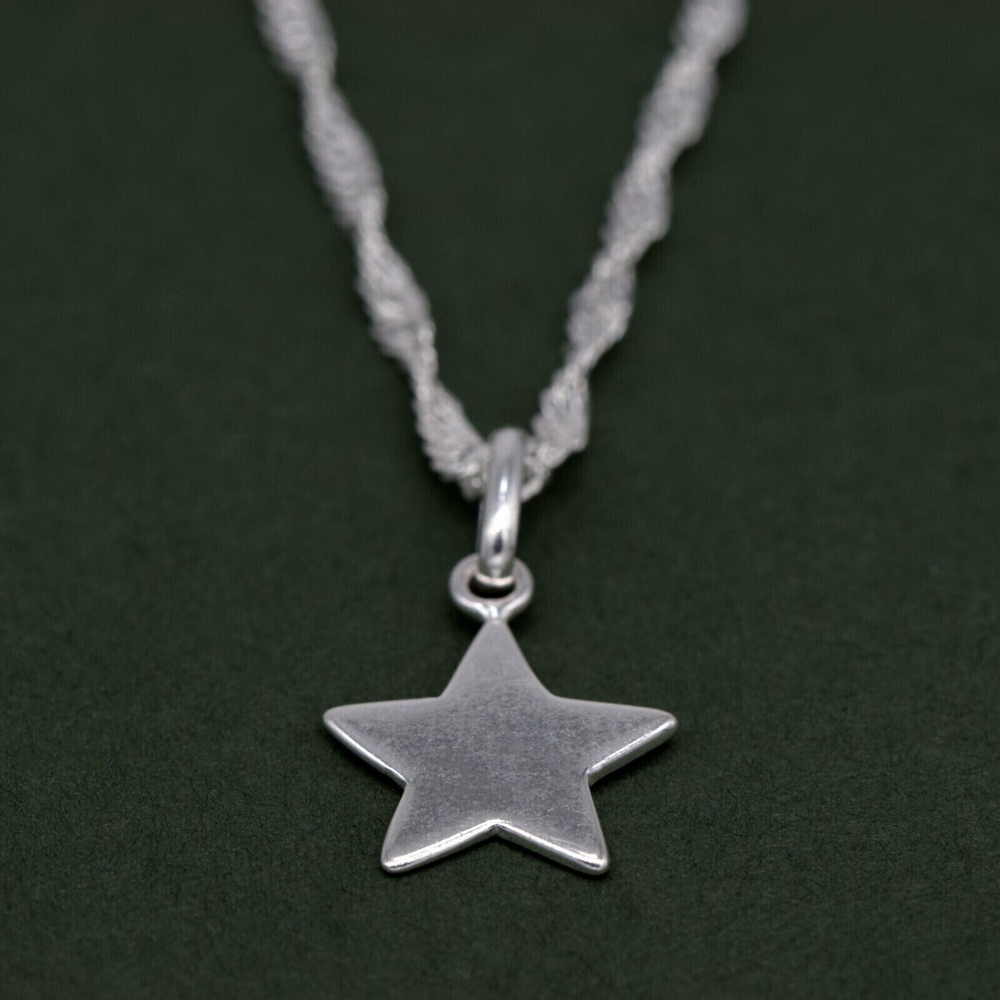 Genuine 925 Sterling Silver Star Pendant Necklace on Singapore Chain