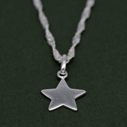 Genuine 925 Sterling Silver Star Pendant Necklace on Singapore Chain