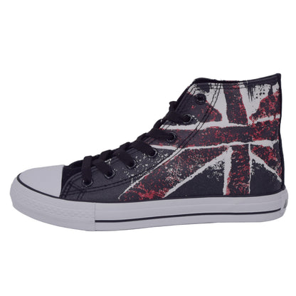 Andy-Z Lace Up Classic Canvas High-Top Trainers - UK / USA Flag - Black / White