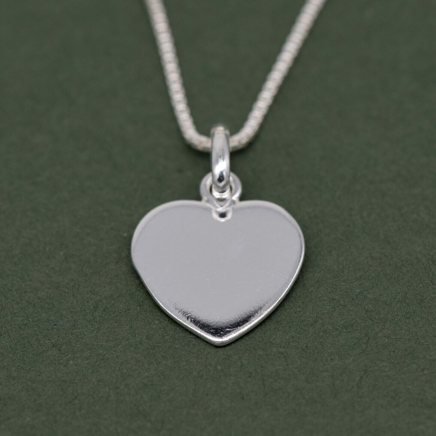 Genuine 925 Sterling Silver Flat Heart Pendant Necklace on 14”-24" Box Chain