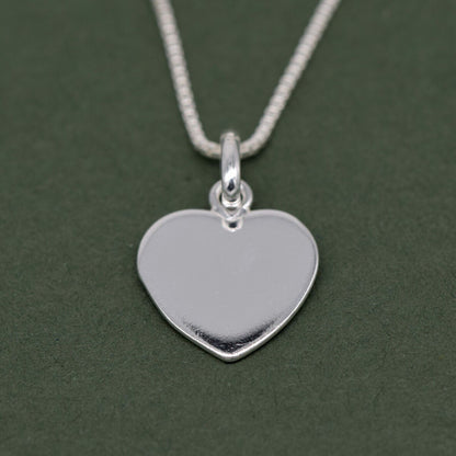 Genuine 925 Sterling Silver Flat Heart Pendant Necklace on 14”-24" Box Chain
