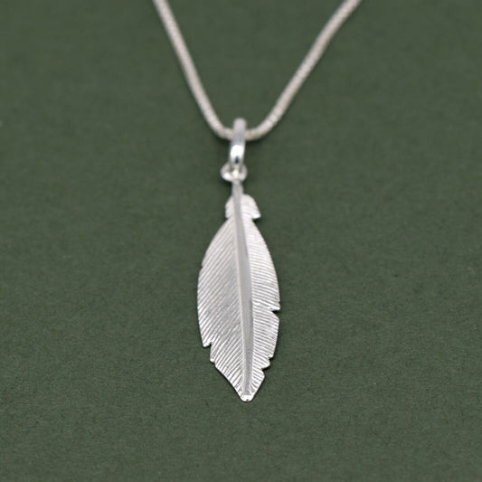 Genuine 925 Sterling Silver Feather Pendant Necklace on 14”-24" Box Chain