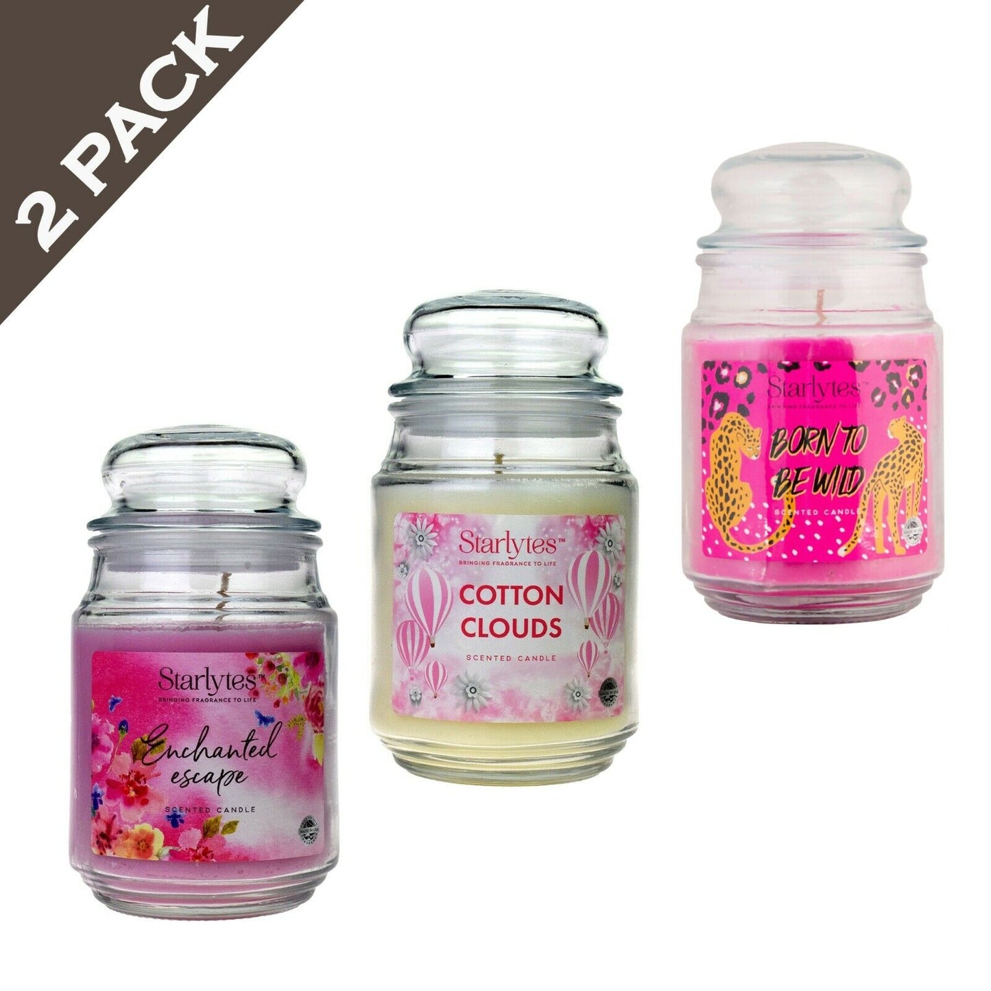 2 x Starlytes Scented Fragrance Candles Glass Jar 510g 125Hr Burn Time Gift Set