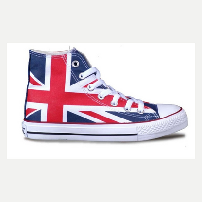 Andy-Z Men's Lace Up Canvas Sneakers High Top Flat Round Toe UK USA Flag Print