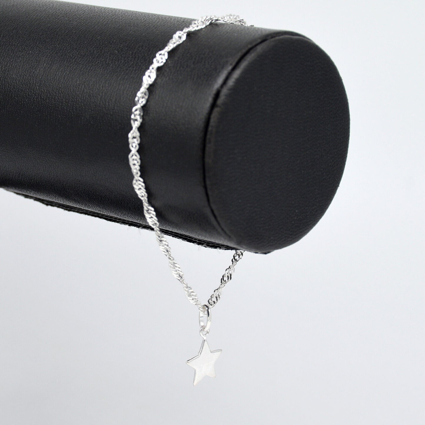 Genuine 925 Sterling Silver Singapore Chain Bracelet W/ Star Charm