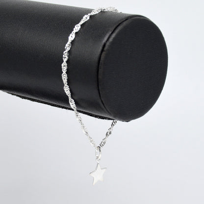 Genuine 925 Sterling Silver Singapore Chain Bracelet W/ Star Charm