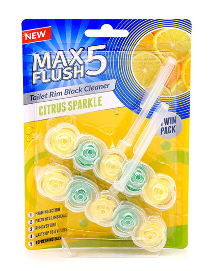 3x Max Flush 5 Toilet Rim Block Cleaner Twin Pack (3 x 2 = 6 x 45g Rim Blocks)