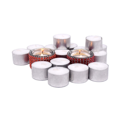 2 Decorative Diamante Jewelled Tea light Candle Holders with 100 Tealights (8hr)