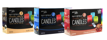 Remote Controlled Flameless Coloured Candles Cinnamon, Vanilla and Fresh Linen