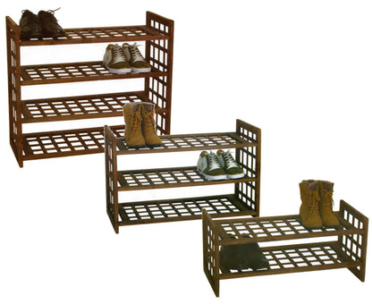 2, 3 or 4 Tier Brown Wooden Criss Cross Shelf Storage Shoe Rack Stand
