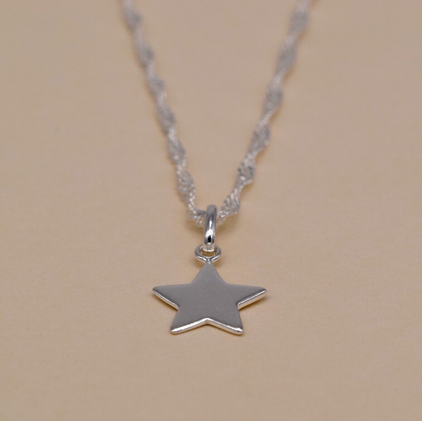 Genuine 925 Sterling Silver Star Pendant Necklace on Singapore Chain
