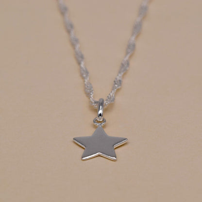 Genuine 925 Sterling Silver Star Pendant Necklace on Singapore Chain