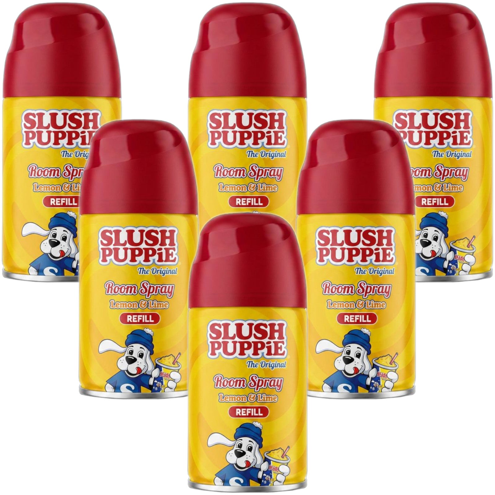 6x Slush Puppie  Lemon & Lime/Strawberry Kiwi/Blue Raspberry Refill Spray 250ml