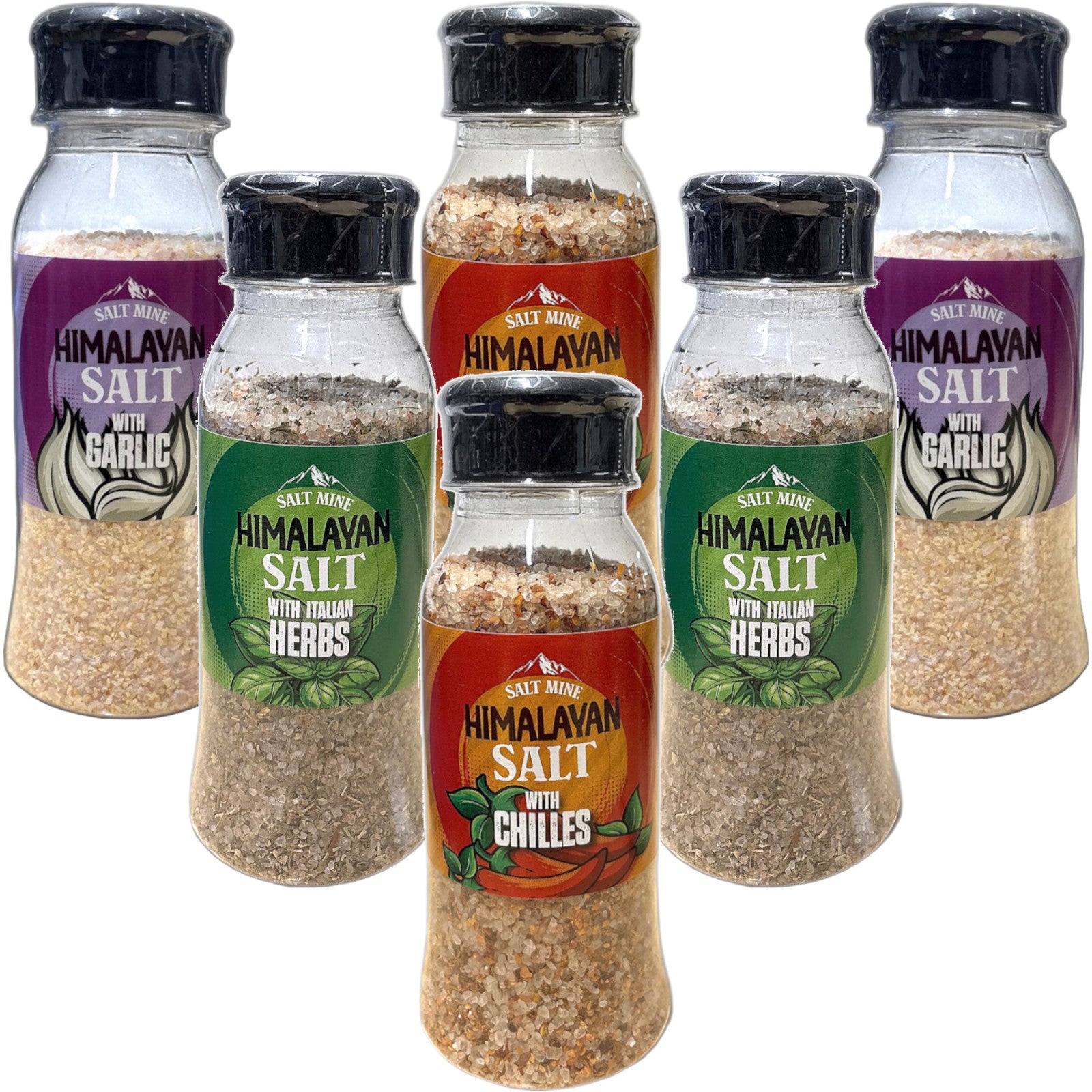 6x Mix Saltmine Seasoning  Himalayan Salt with Garlic, Chillies, Herbs  250g