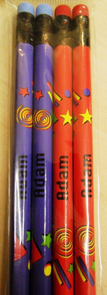 10 X Set of 4 Pack Boys Personalised Pencils with Rubber Kid Gift Child Name A-K