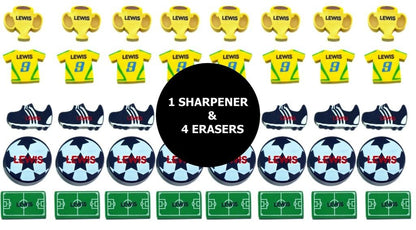 Boys Football Erasers and Pencil Sharpener Set Ideal for School Kids Exam