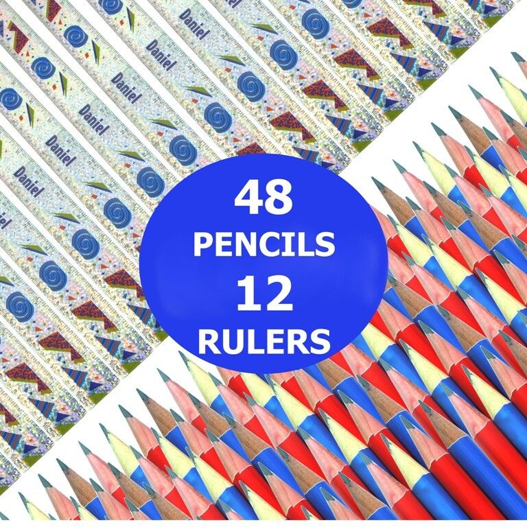 4,16,48,100 HB Pencils with Rubber Tip & Ruler Boys Kids Exam School Stationery