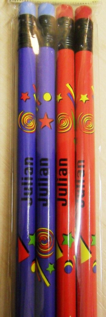 10 X Set of 4 Pack Boys Personalised Pencils with Rubber Kid Gift Child Name A-K
