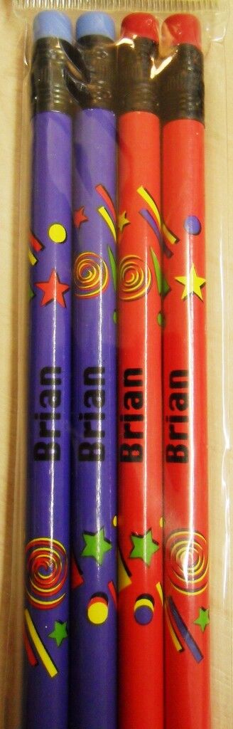 10 X Set of 4 Pack Boys Personalised Pencils with Rubber Kid Gift Child Name A-K