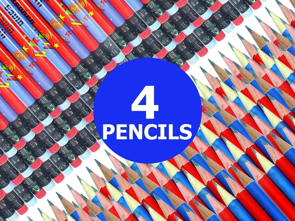 Red & Blue Boys HB Pencils with Rubber Tip HQ Lead Great for School Kids Exam