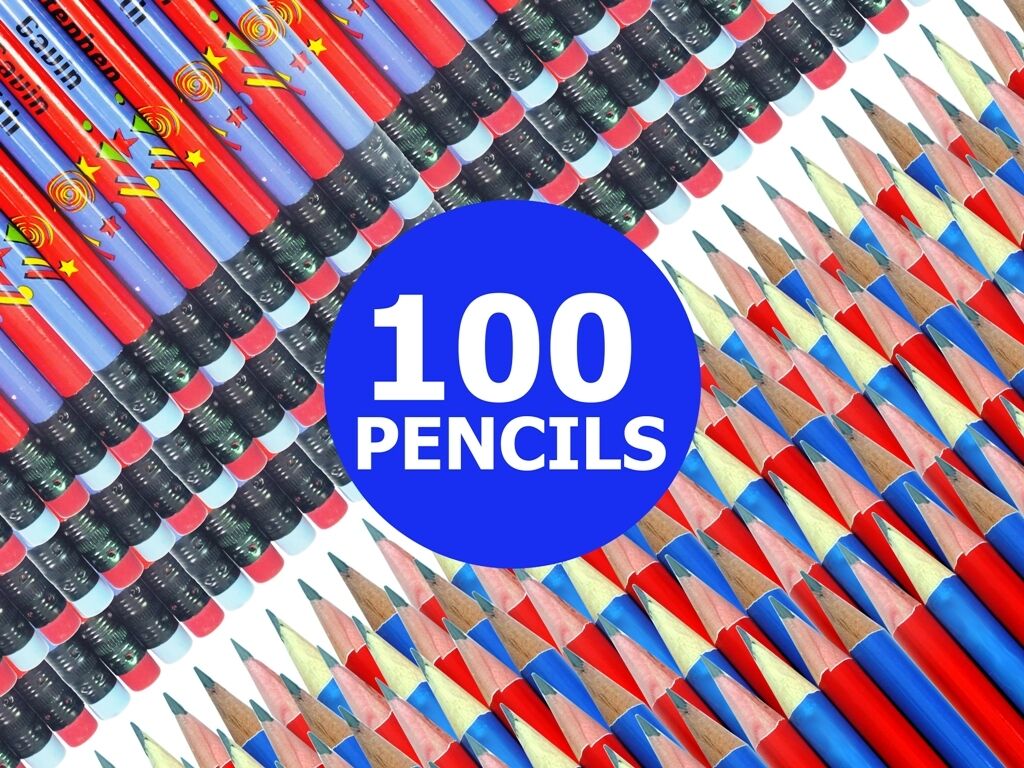 Red & Blue Boys HB Pencils with Rubber Tip HQ Lead Great for School Kids Exam