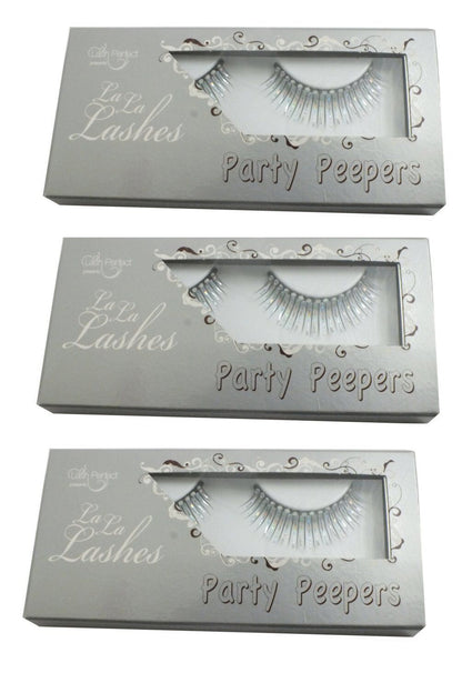 3x La La Perfect La La Lashes Party Peepers False Lashes Black and Silver, Black