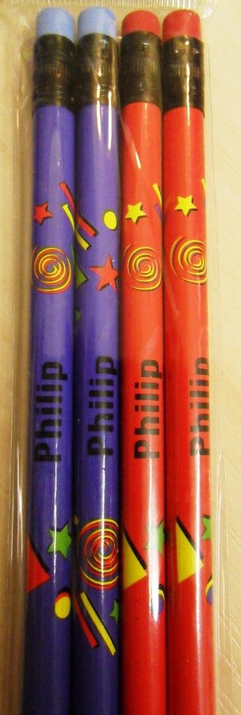 10 X Set of 4 Pack Boys Personalised Pencils with Rubber Kid Gift Child Name L-T
