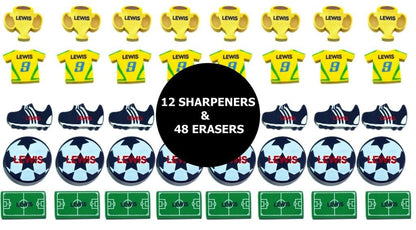Boys Football Erasers and Pencil Sharpener Set Ideal for School Kids Exam