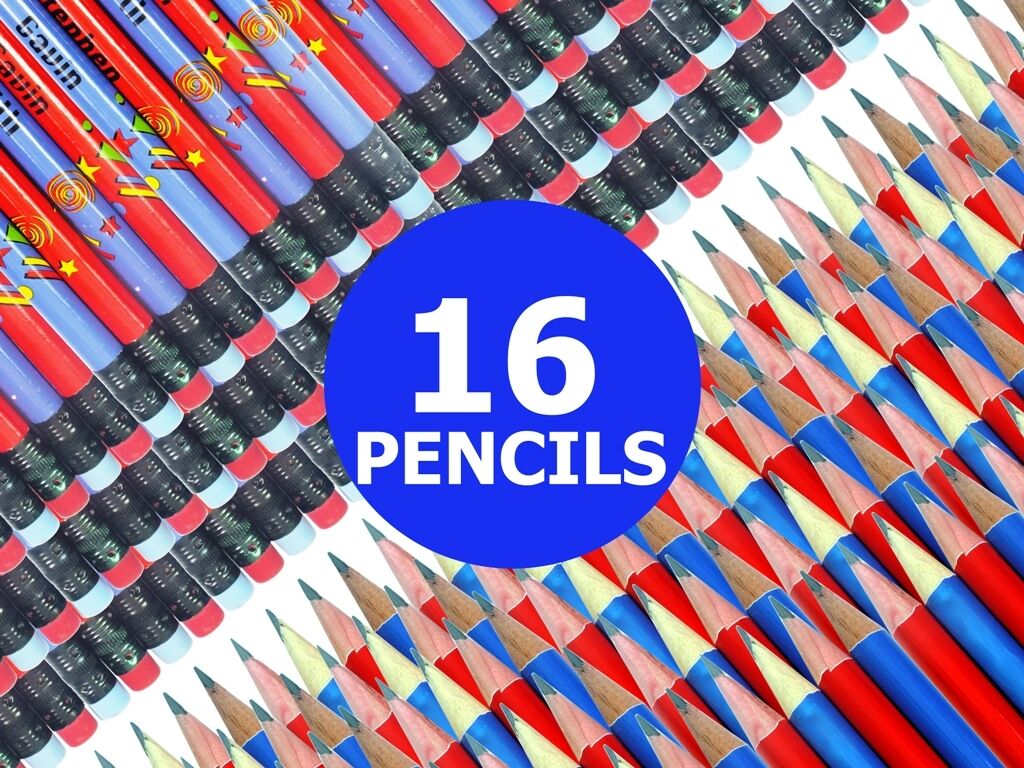 Red & Blue Boys HB Pencils with Rubber Tip HQ Lead Great for School Kids Exam