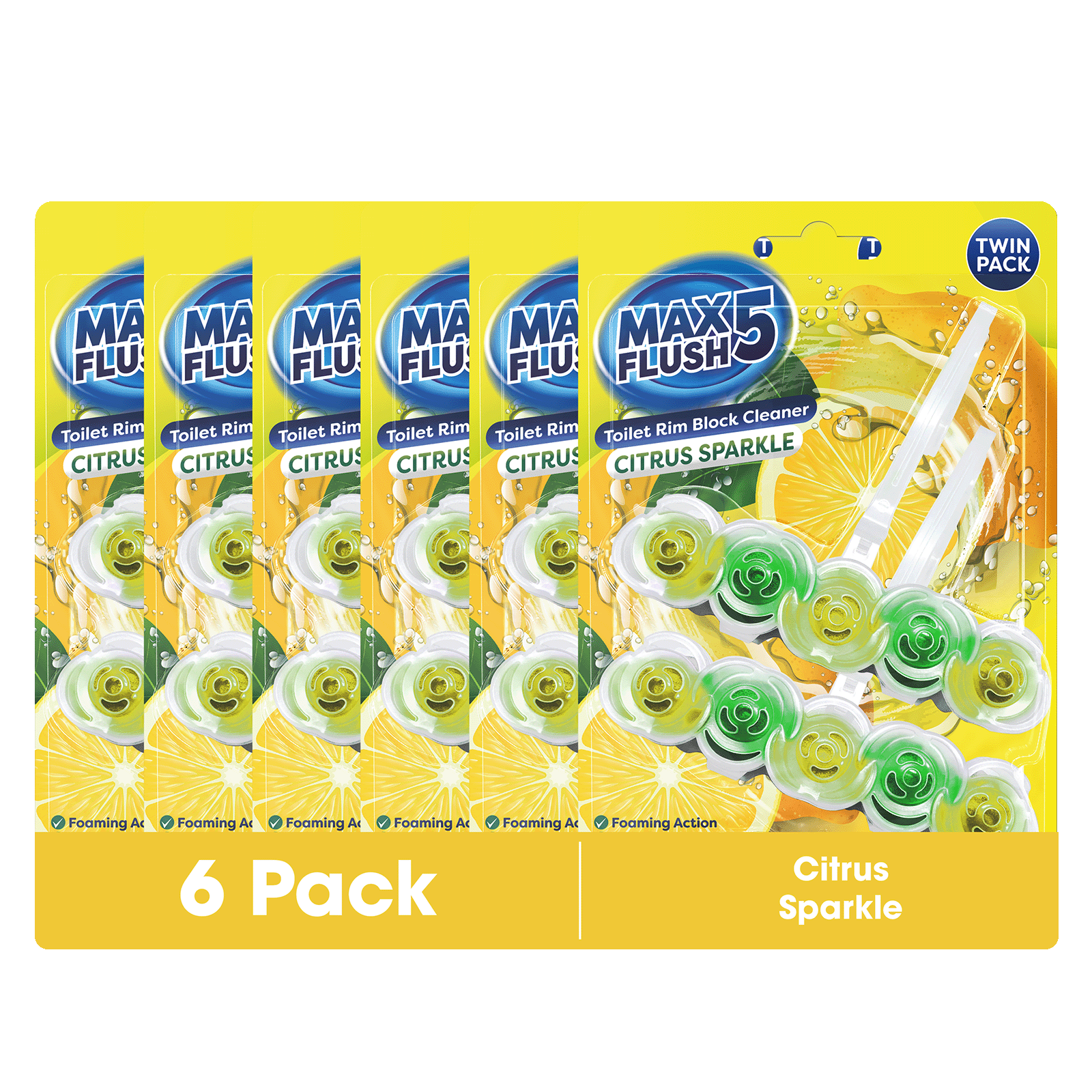 6x Max Flush 5 Toilet Rim Block Cleaner Twin Pack (6 x 2 = 12 x 45g Rim Blocks)