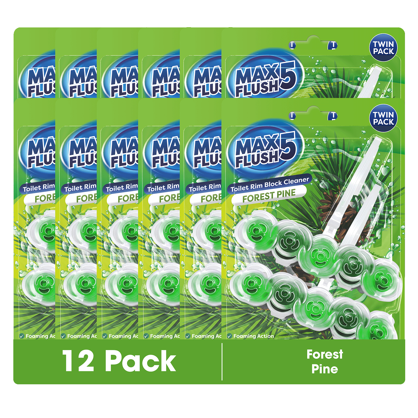 12x Max Flush 5 Toilet Rim Block Cleaner Twin Pack (12 x 2 = 24 x45g Rim Blocks)