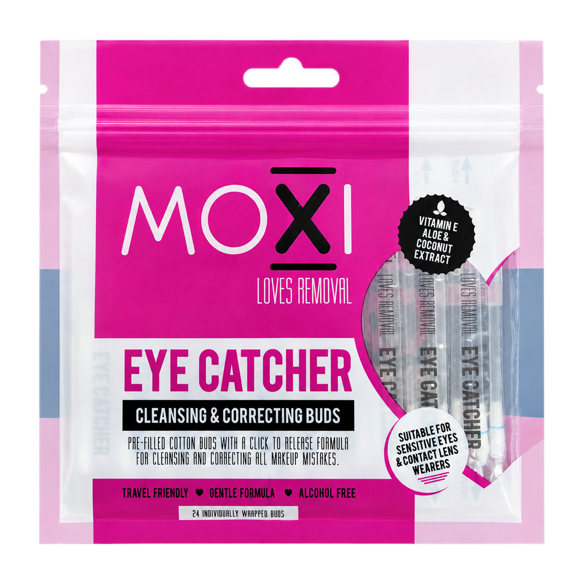 Moxi Loves Eye Catcher 24 Cleansing & Correcting Buds - Pre-Filled Cotton Buds for Makeup Removal