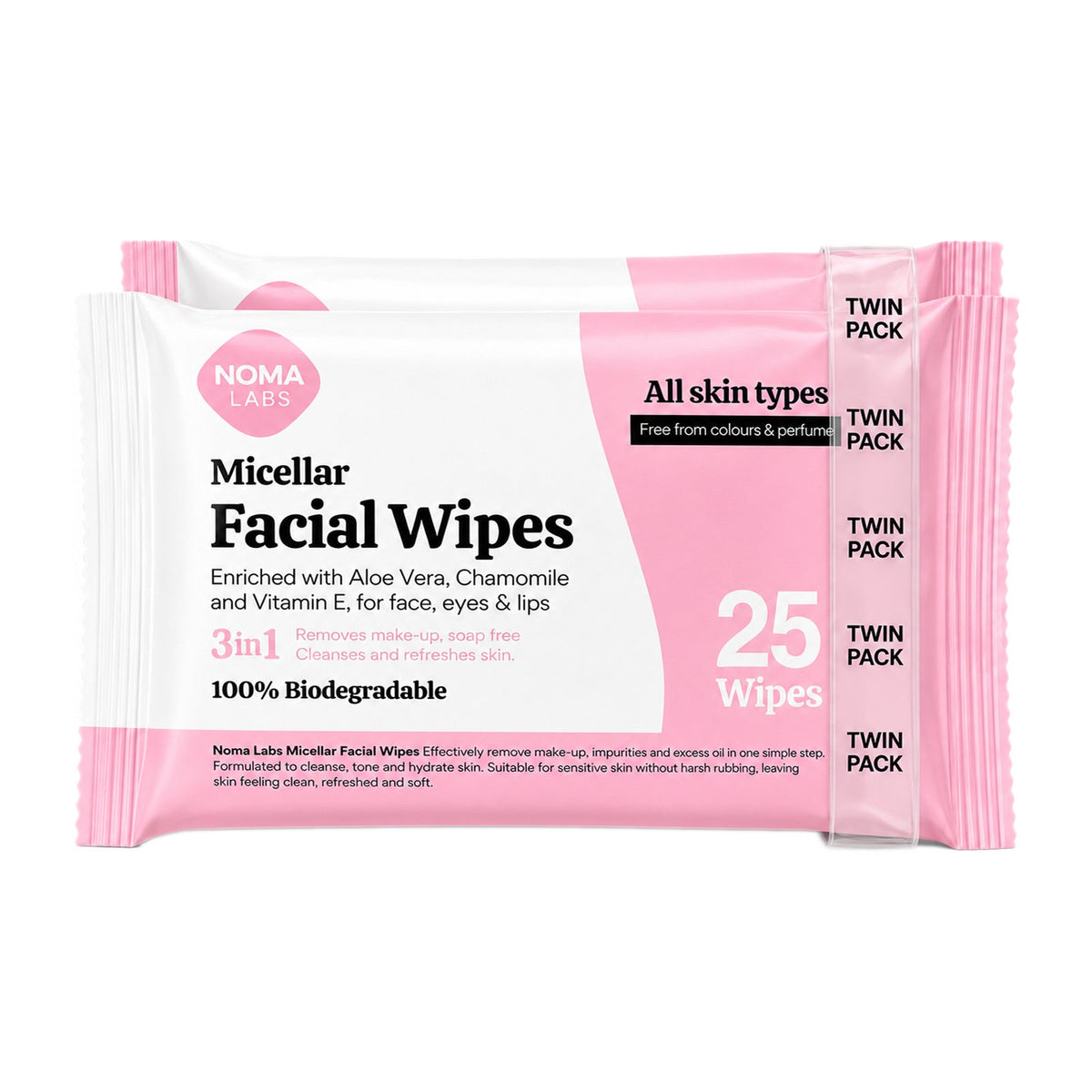 Noma Labs Twin Pack Micellar Facial Wipes 2x140g - 2x25 Wipes