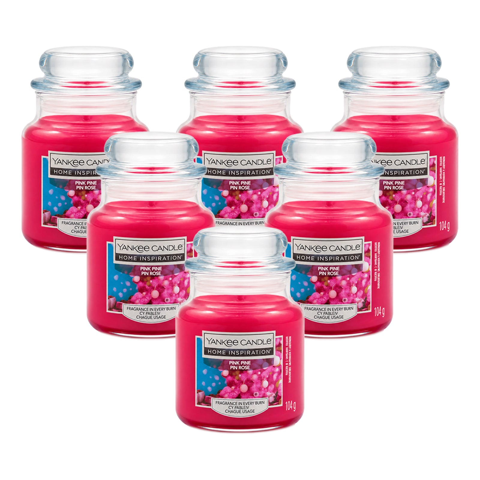 6x Yankee Candle - Home Inspiration - Scented Candle - Pink Pine Pin Rose - 104g