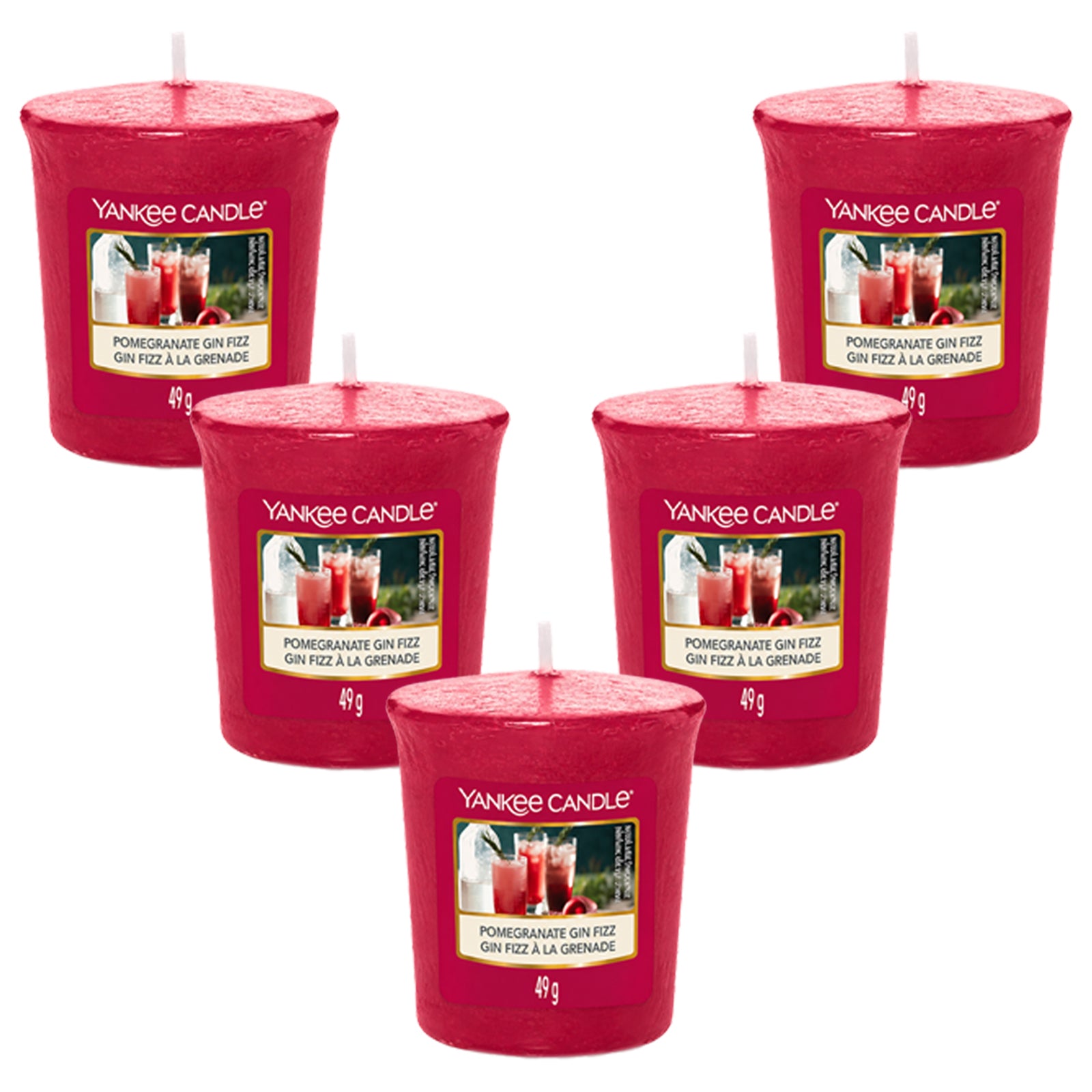 5x Yankee Candle Votive  Pomegranate Gin Fizz  49g  15hr Burn time Each