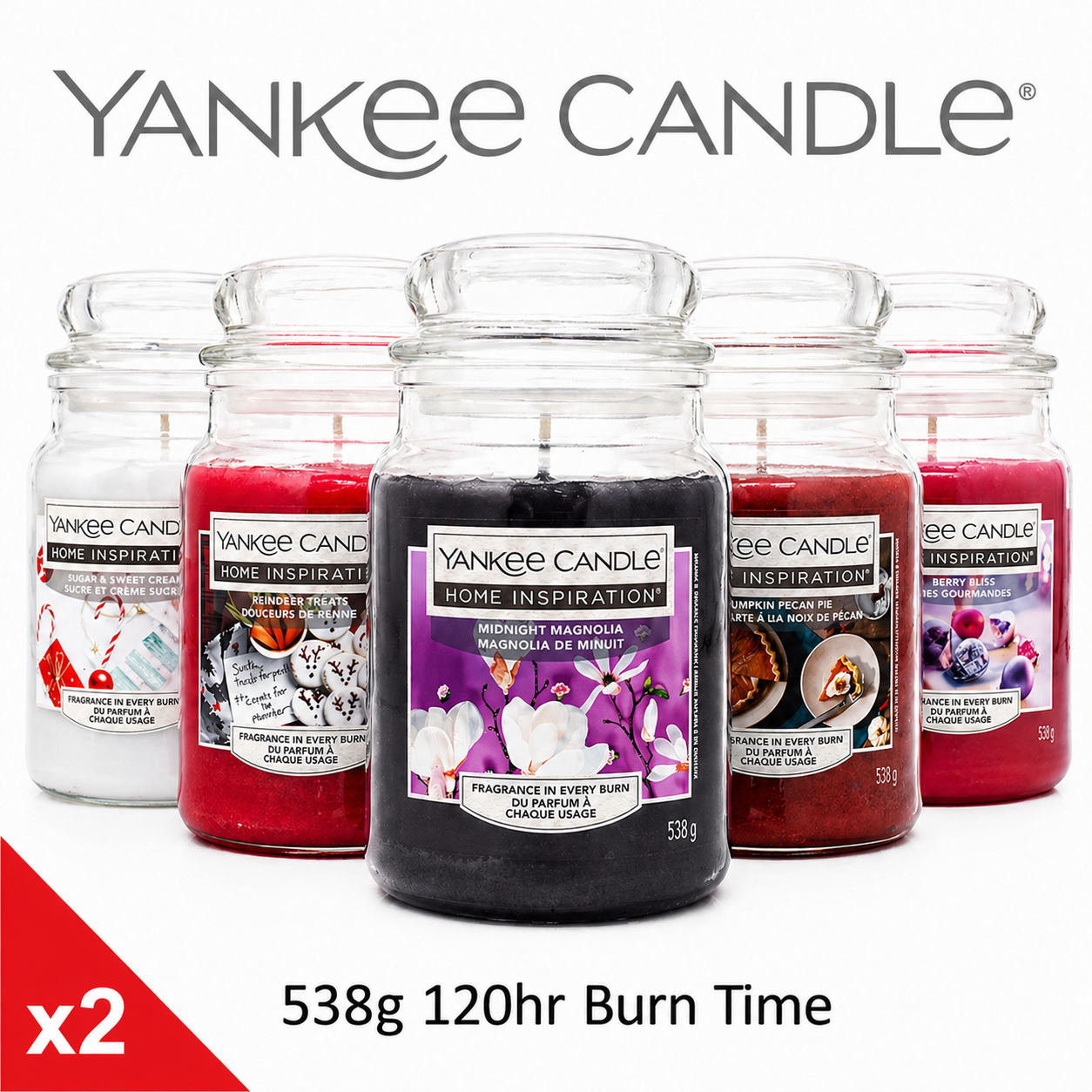 2x Yankee Candle Home Inspiration *Holiday* Large Glass Jar 538g 120hr Burn Time
