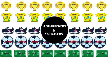 Boys Football Erasers and Pencil Sharpener Set Ideal for School Kids Exam