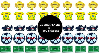 Boys Football Erasers and Pencil Sharpener Set Ideal for School Kids Exam