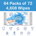 64 Packs AQUA CLEAN Baby Wipes 99% Water 72 Per Pack = 4608 Wipes) BIODEGRADABLE