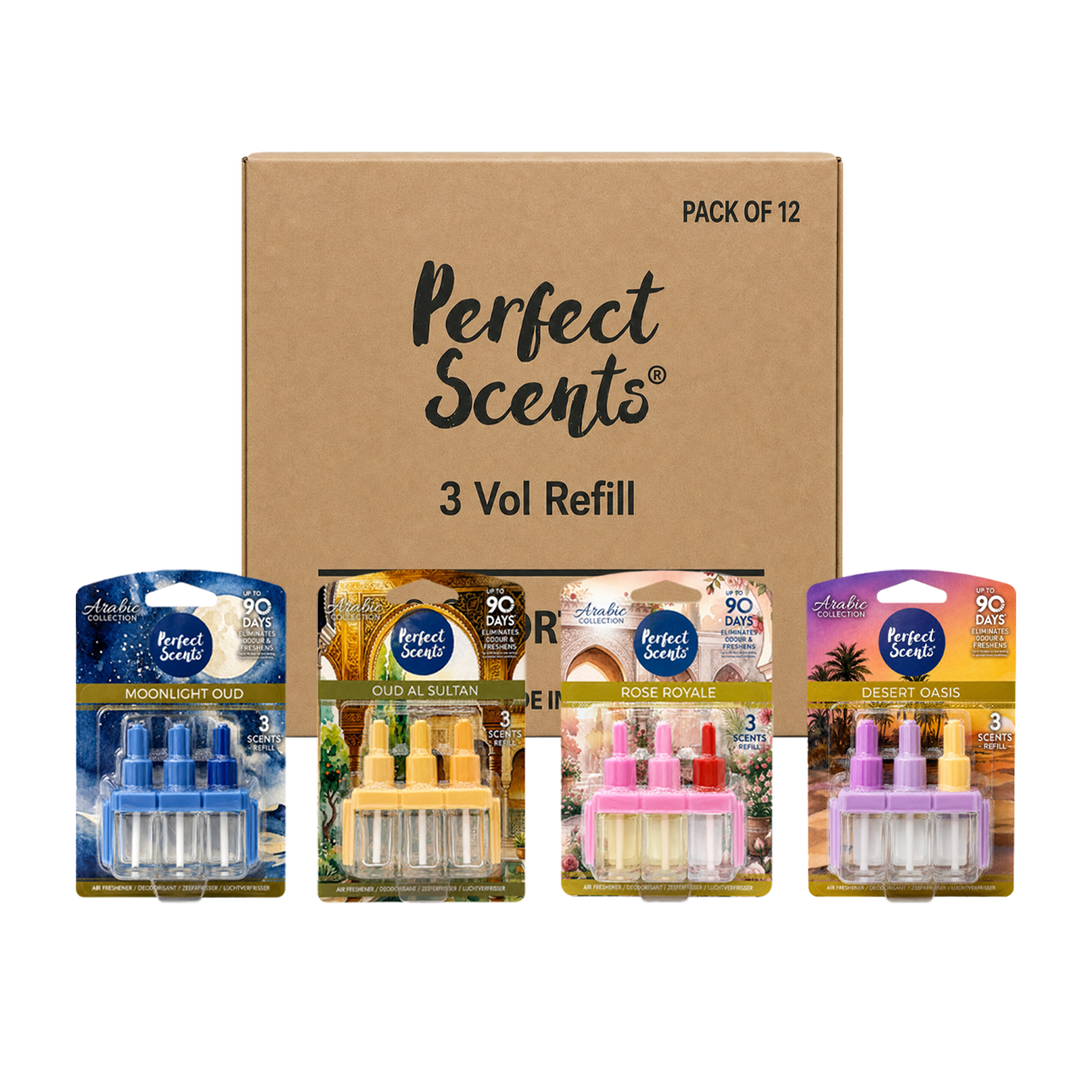 12x Perfect Scents 3 Scents Air Freshener Refill - Compatible with 3volution - 3x20ml Per Pack - 36x20ml (240ml) Total